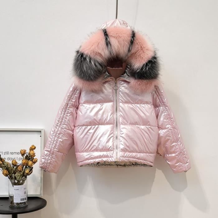 Automne Hiver Fausse Fourrure À Capuche Épais Manteau Rose Femmes