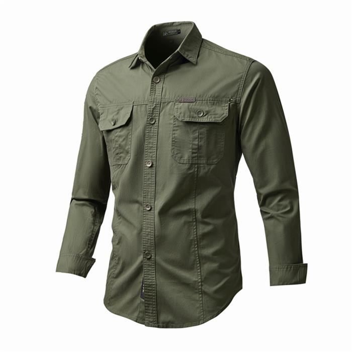 Chemise Cargo Homme Pur Coton INSFITY Col Rabattu Vert Militaire Manches Longues Vert militaire Cdiscount Pret a Porter