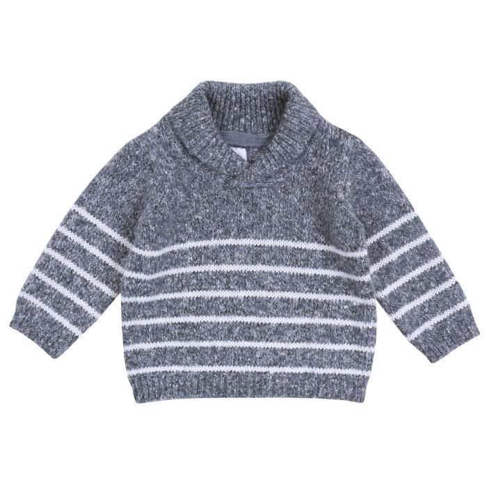 Pull Garçon 9-10 Ans Gris Coton Manches Longues - Occasion Bon état