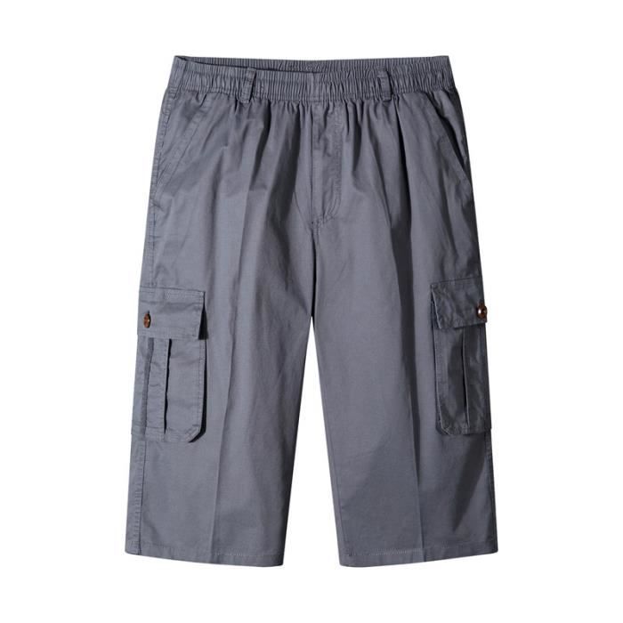 Pantacourt de Travail Homme Cargo en Coton Taille Elastiquee Relaxed Fit Fermeture Eclair Leger Ete Gris fonce Gris fonce Cdiscount Pret a Porter