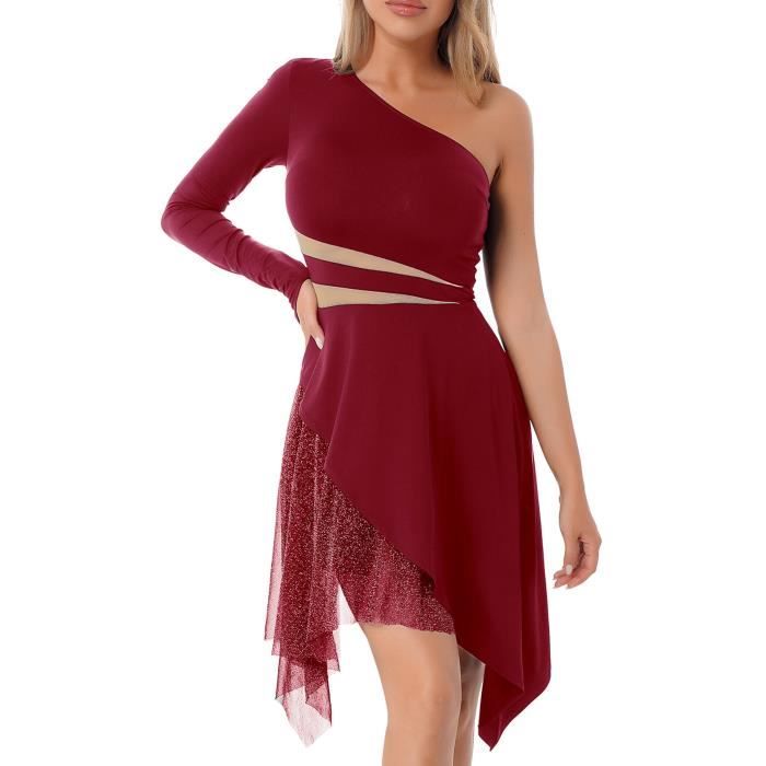 Robe Danse Lyrique Femme - Manches Longues Asymétrique Avec Sequins - Taille S à XXL