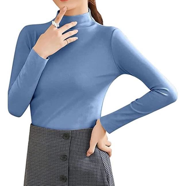 Pull Col Roulé Femme Chemise Manches Longues Pull Basique T-Shirt Casual  sous-vêtement Thermique Hauts Tops Bleu - Cdiscount Prêt-à-Porter