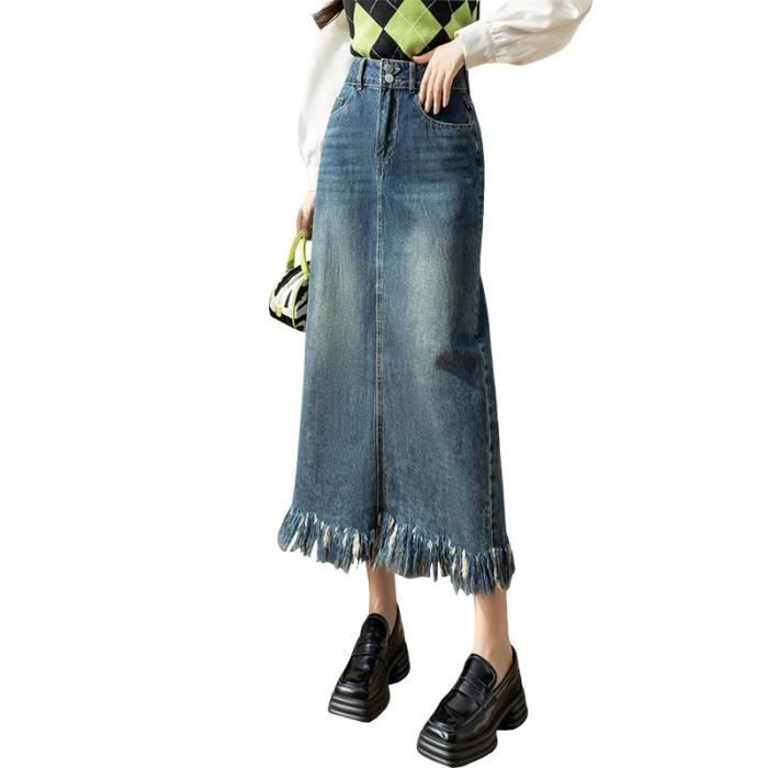 Jupe en jean trapeze mi longue shop