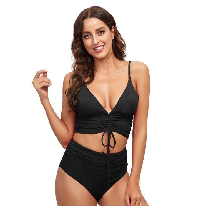 Maillot de bain Femme Bikini 2 pieces Stretch a Bretelle Taille haute Natation Plage