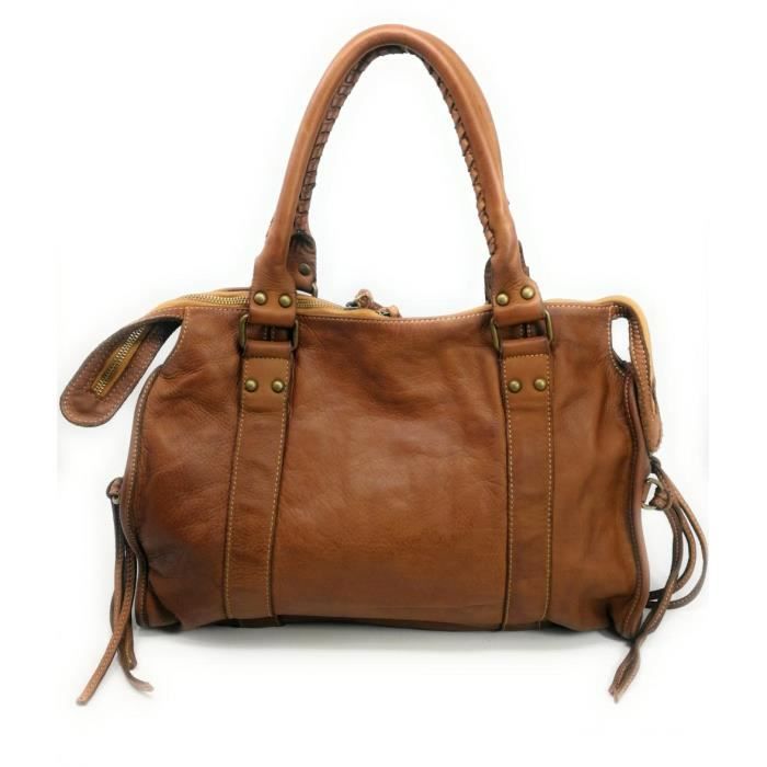 Sac à main en cuir italien OH MY BAG Miss K Cognac Marron Epaule Femme Cdiscount