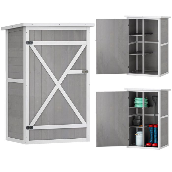 Armoire abri de jardin - Outsunny - remise outils bois sapin toit bitumé porte verrouillable - bois - 75x56x115cm - naturel