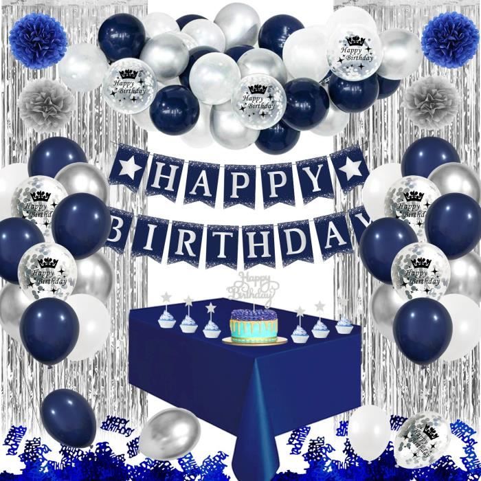 60pcs Ballons Anniversaires Décoration de Fête d'Anniversaire Bleu, Ballon  HAPPY BIRTHDAY Argent, Ballon Pentagramme et Coeur - Cdiscount Maison
