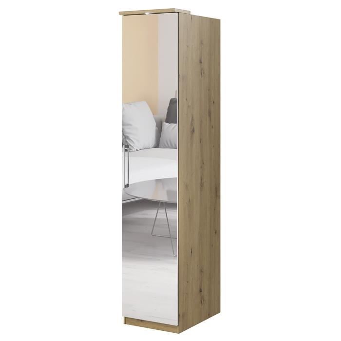 armoire 1 porte avec miroir pour dressing collection modulo coloris chêne - éclairage led inclus