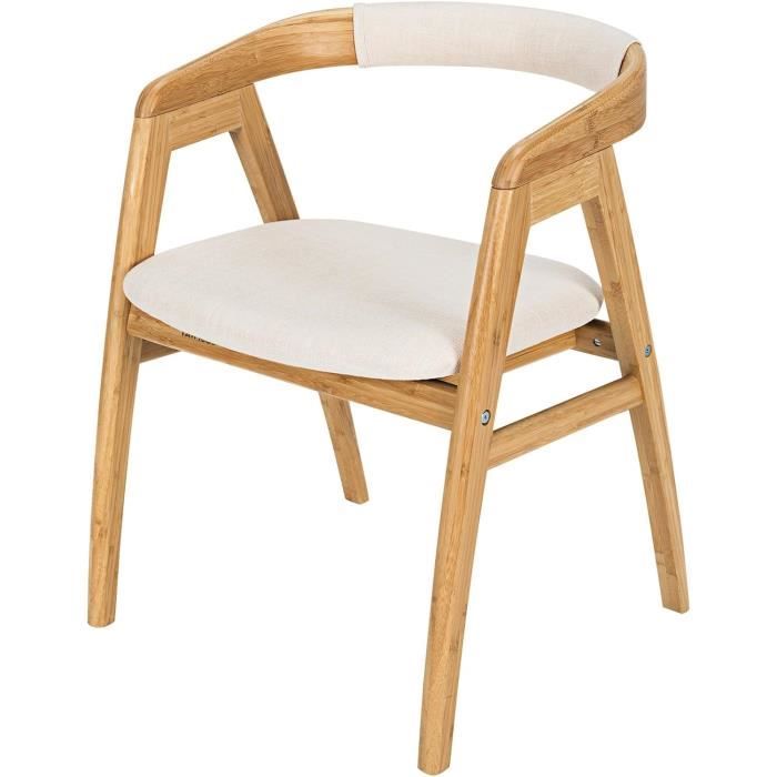 RELAX4LIFE Chaise de Salle à Manger en Bambou avec Dossier & Siège Rembourré pour Cuisine Chambre Balcon Charge 130KG Assise
