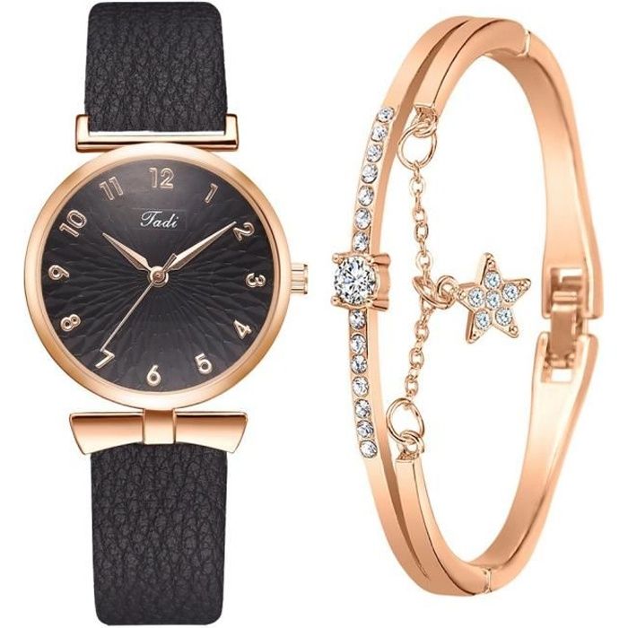 Montre Femme Analogique Chic - Cadran Noir, Boîtier Argenté 40mm, Bracelet Acier - Neuf Avec étiquettes