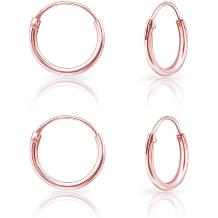 Boucles D'Oreilles Pendantes Argent 925 - Chaîne Avec Boule - Or Jaune/Rose - 73 Mm