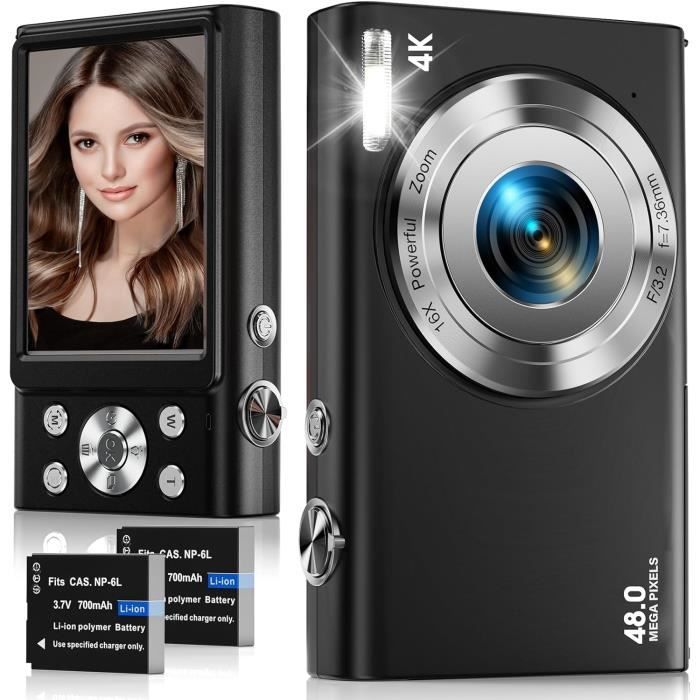 Appareil Photo Numérique 4K 48MP - Compact Portable Avec Écran 2.4" Et Carte 64Go, Zoom 16x