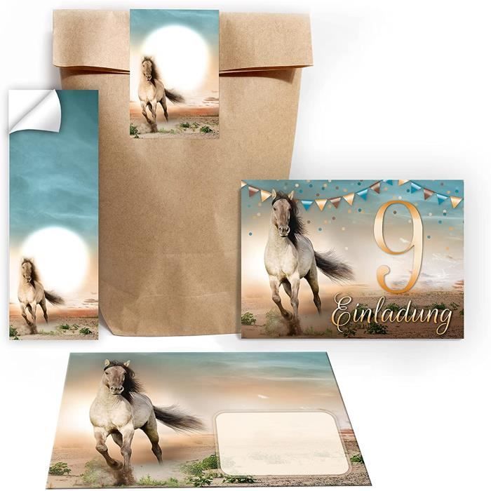 Lot De 12 Cartes D'invitation Anniversaire Fille Avec Cheval - Inclut Enveloppes, Sachets Et Autocollants - 8