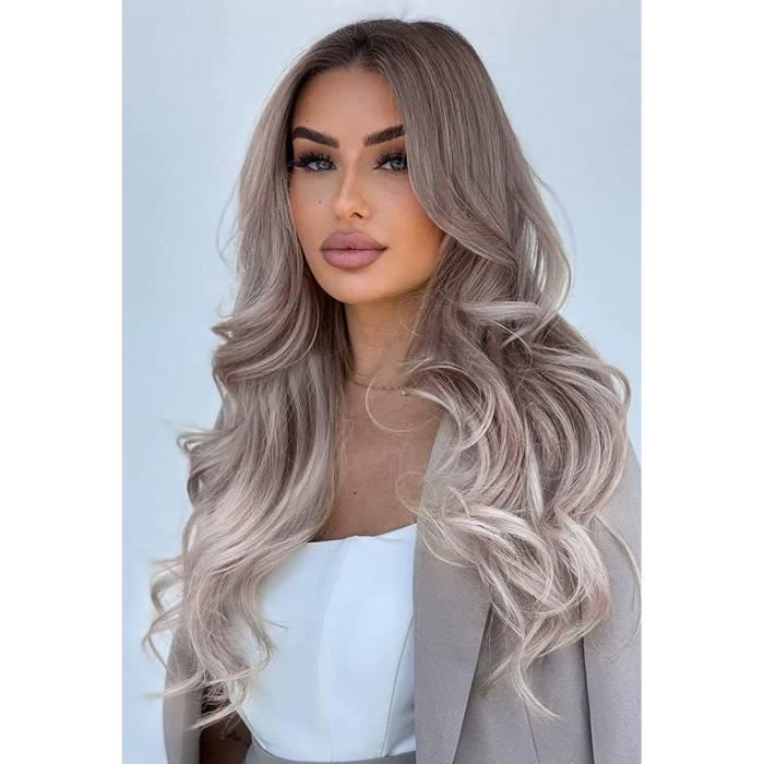 081 Perruque marron cen pour femme cheveux blonds argent s