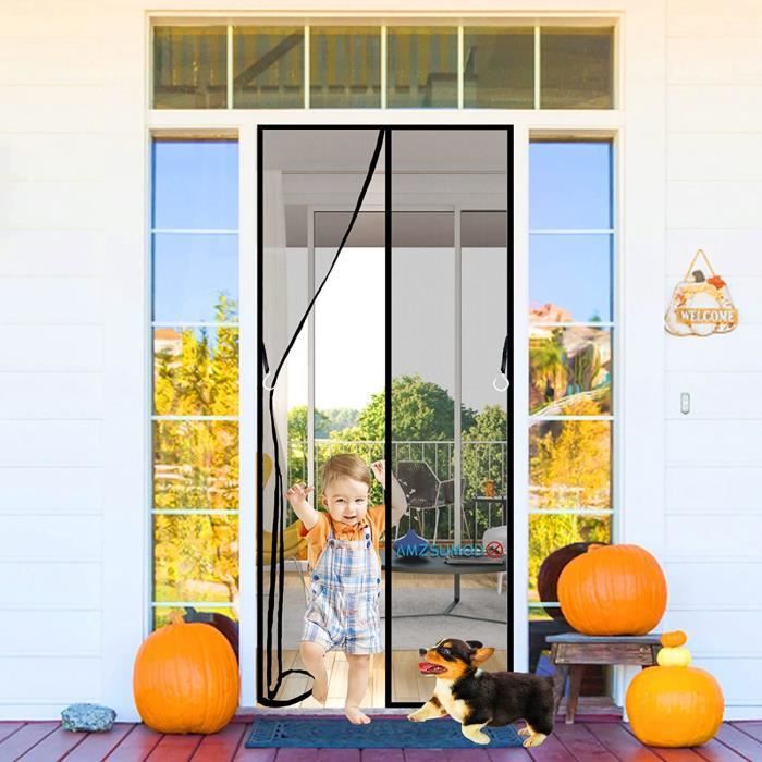 Moustiquaire Porte 155x220cm Fibre De Verre Aimantée Rideau Anti Mouches Et Insectes Avec Ruban Adhésif, Bâtons Magnétiques, Fermeture Automatique ( Blanc