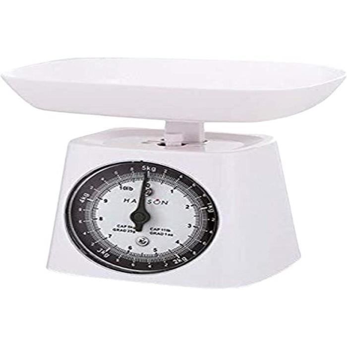 Balance de cuisine mécanique Terraillon CLASSIC BASIC - Capacité 5Kg - Fonction Tare - Grand Bol 0,5L - Blanc