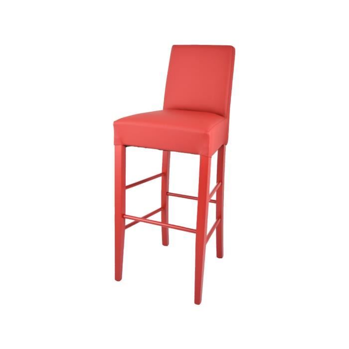 Tommychairs - Tabouret bar LUISA robuste structure en bois de hêtre peindré en rouge assise et dossier en cuir artificiel rouge