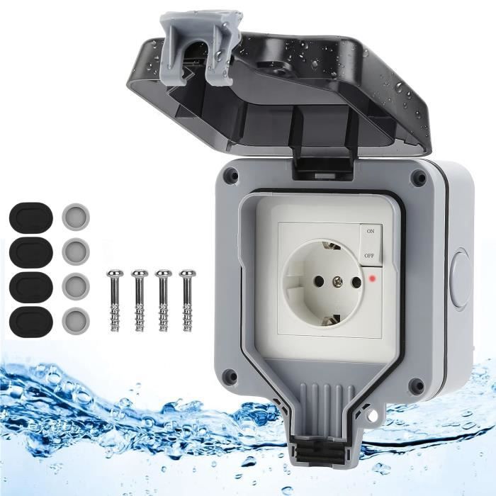 Prise Extérieure Double Étanche IP66 | Avec Interrupteur & Voyant | Verrouillable | Pour Jardin, Terrasse Prise Extérieure Double Étanche IP66 | Avec Interrupteur & Voyant | Verrouillable | Pour Jardin, Terrasse