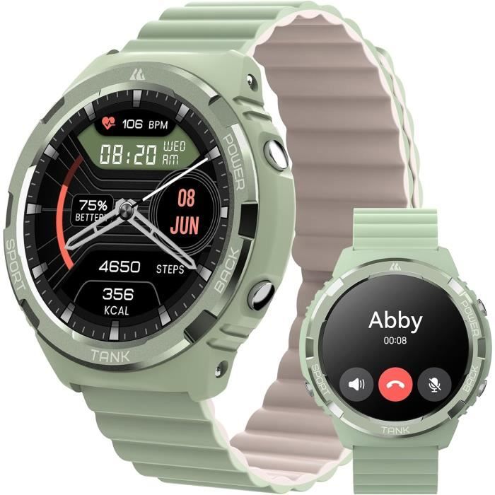 Montre Connectée Homme/femme - Écran 1,85", Android/iOS, GPS, étanche - Boîtier Acier, Bracelet Silicone Noir - Neuf
