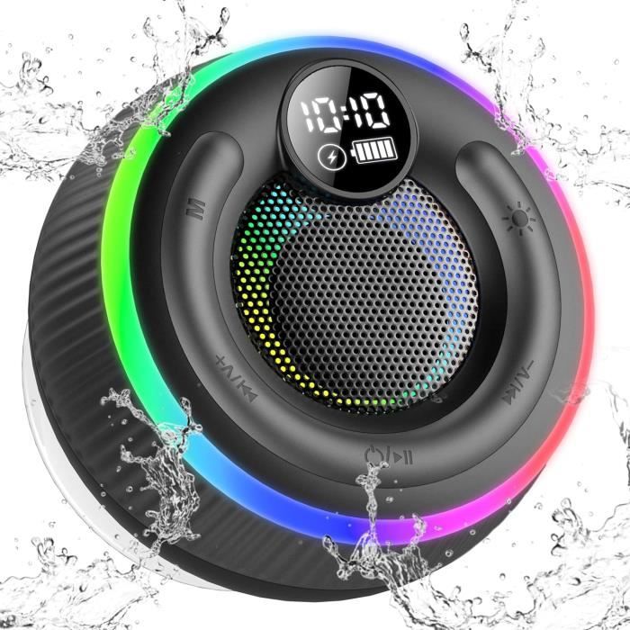 Enceinte Douche Bluetooth 5.3 étanche IP7 - Avec Ventouse Et Lumières LED - 8