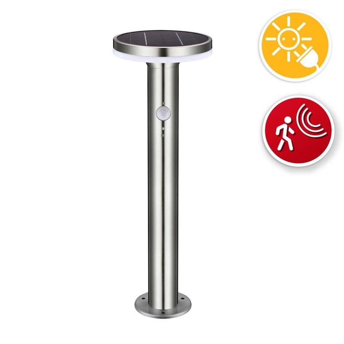 Velamp Solar-Stehleuchte 600 Lumen | Mit Bewegungsmelder | 3 Betriebsmodi | Wetterfest Aus Edelstahl | 54 Cm