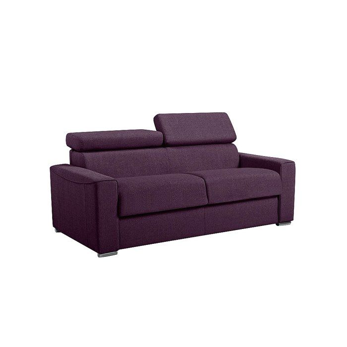 Canapé 3 places convertible express en tissu violet - couchage lattes larges 140 cm - Matelas 22 cm avec mémoire de forme VIZIR