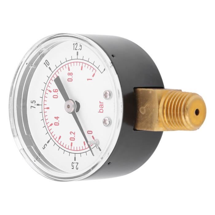 Manomètre Basse Pression 0-15 PSI / 0-1 Bar - Pour Carburant, Air, Huile Ou Eau - Filetage BSPT 1/4" - Mini Et Portable
