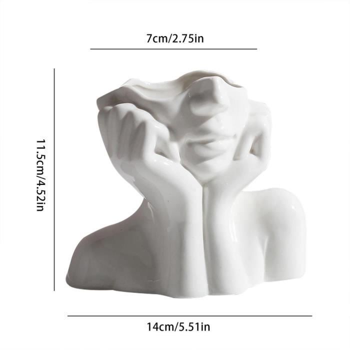 Vase Blanc Motif Visage Abstrait Sass & Belle - Grand Format, Design Minimaliste Moderne, En Dolomite - 9