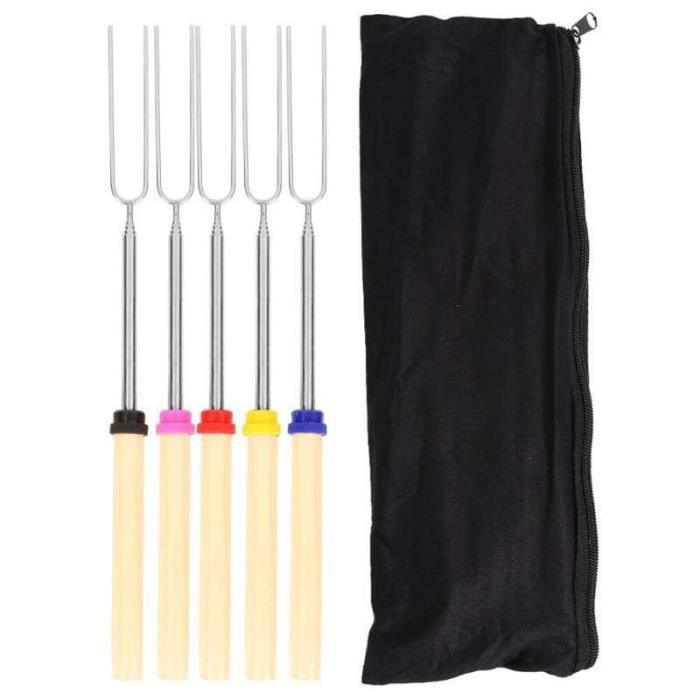 2 Fourchettes Barbecue XCRPRT Télescopiques - Acier Inoxydable, Manche Bois - 81cm Extensible