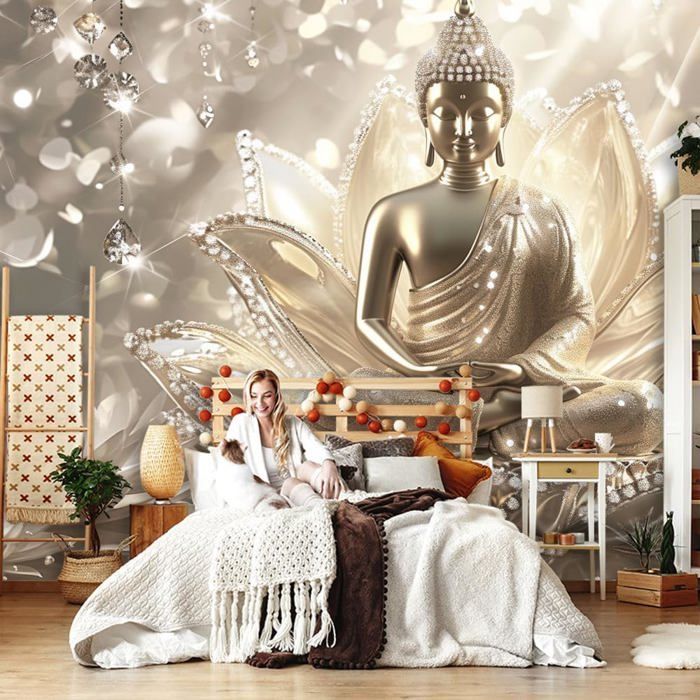 Papier Peint Panoramique Mural 3d Soie Lotus Zen Bouddha Décoratives ...