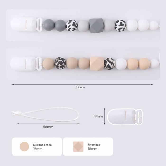 4 Attaches-tétines En Silicone Sans BPA - Avec Clip De Sécurité - Pour Poussette, Siège Auto, Lit - Lavable, Réglable