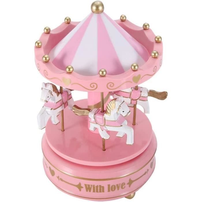LAR Boîte à musique en bois Carrousel rotative - Rouge - Jeux