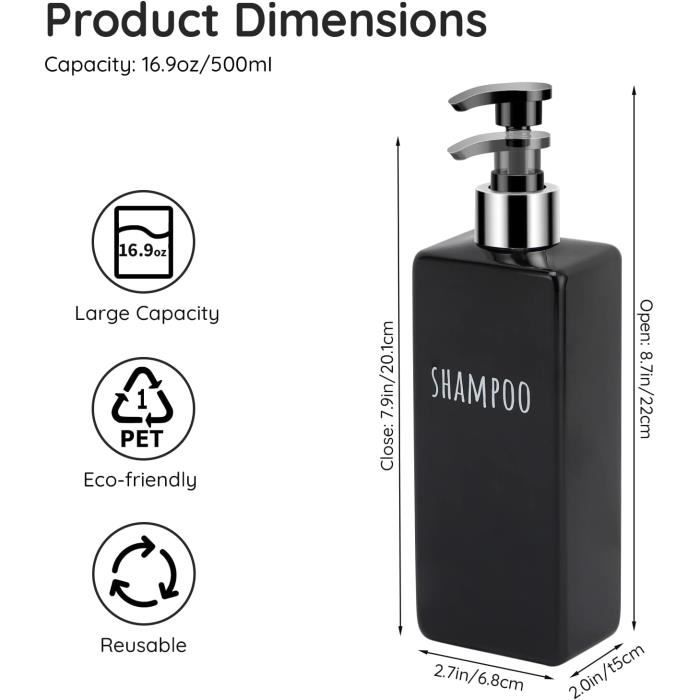 Bouteille Shampoing Vide, Distributeur Shampoing et Gel Douche 500ml, 3 Pièces Flacons