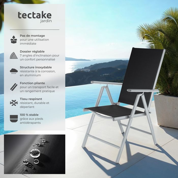 Lot de 2 chaises de jardin camping pliables - dossier inclinable 5 positions - tétière incluse - acier époxy oxford textilène gris
