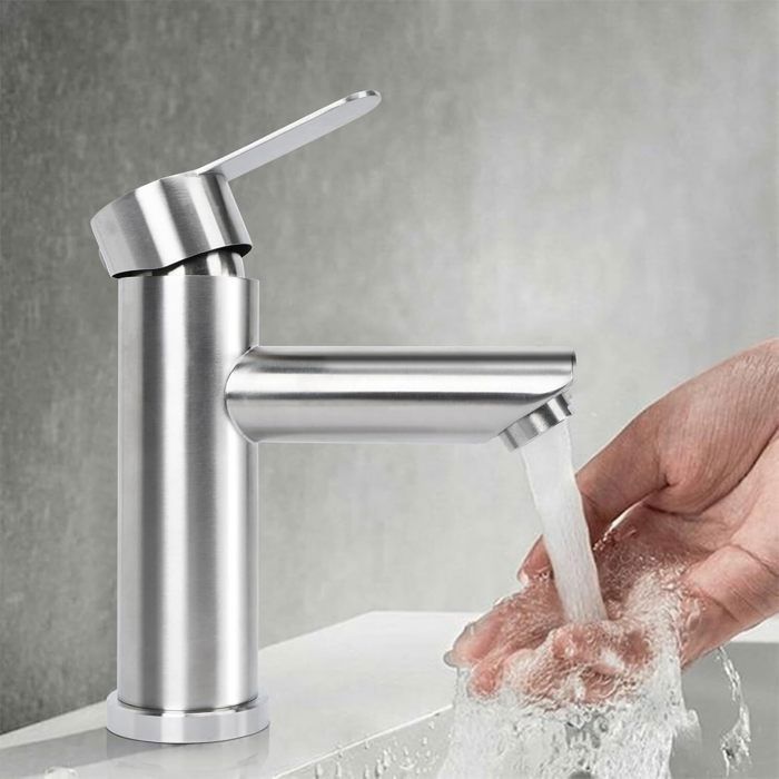 Robinet Lavabo Eau Froide Reforung - Acier Inoxydable 304 - Mitigeur Monocommande Pour Salle De Bain Ou WC Invités