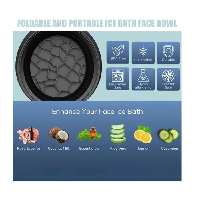 Bol Facial à Glace En Silicone Pliable – Avec Compartiment à Glace Intégré, Pour Rafraîchir, Dégonfler La Peau Et Réduire L'Acné (Noir)