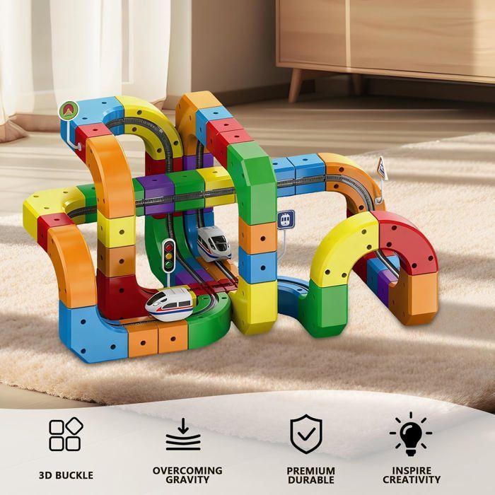 Kit De Train électrique Magnétique - 167 Pièces - Piste Flexible, Loopings, Ponts - Batterie 140 MAh - 30-40 Min D'autonomie - Cadeau