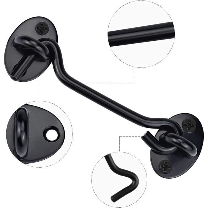 Lot De 4 Petits Loquets Noirs En Alliage Zinc - Avec Crochets Et Vis - Pour Boîte à Bijoux, Coffret, Bricolage