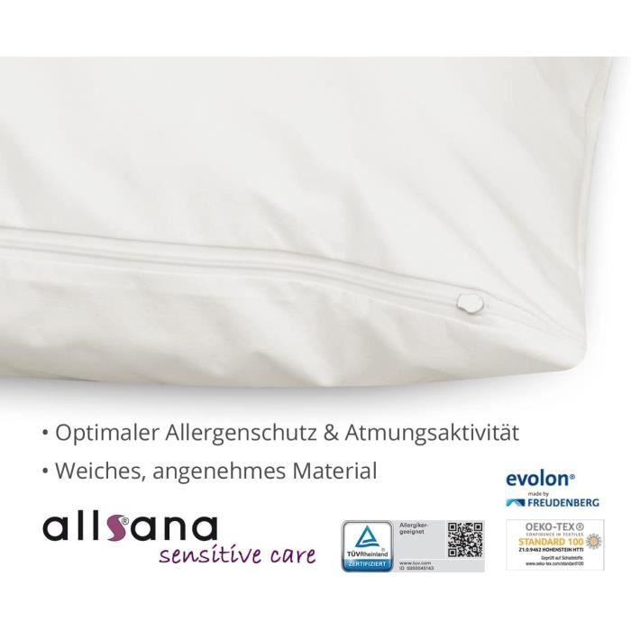 Allsana Housse de coussin hypoallergénique 50 x 70 cm | Parure de lit  anti-acariens | Protection contre les acariens pour les personnes  allergiques à