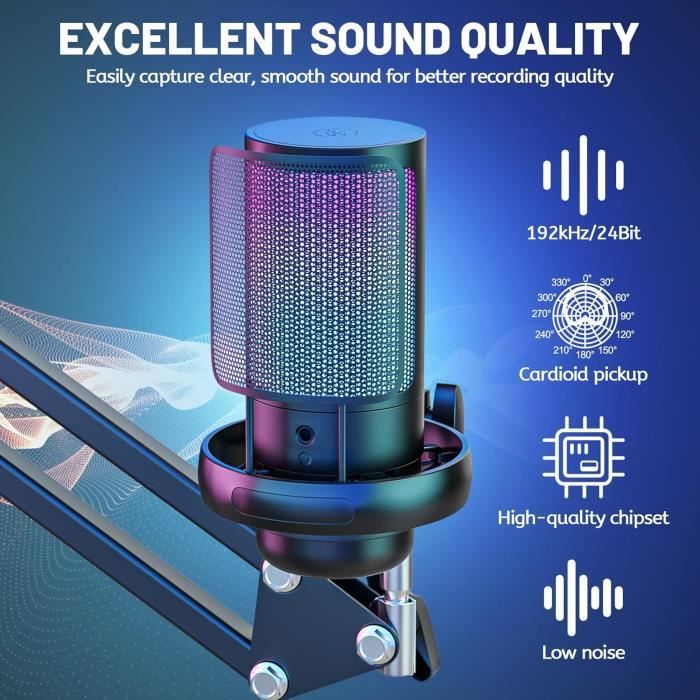 Microphone à Condensateur - GENERIC - Anykuu RGB - 24 Bits/192 kHz