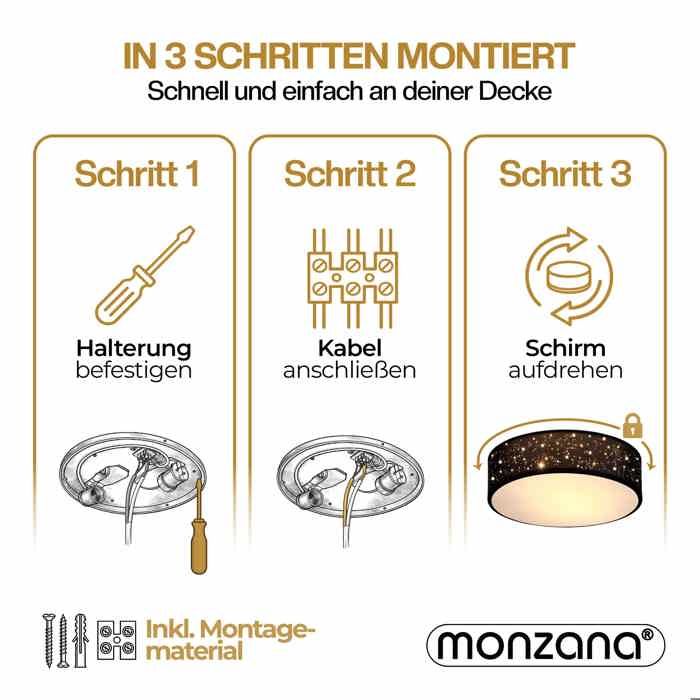 Plafonnier LED B.K.Licht Noir 38cm Avec étoiles – Pour Salon, Chambre, E27