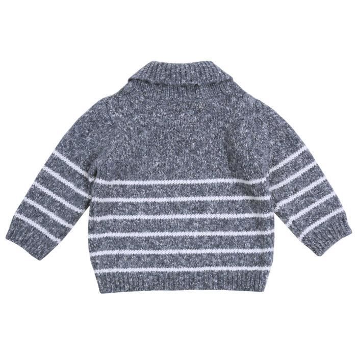 Pull Garçon Manches Longues à Fermeture éclair - Col Roulé, Rayé, Pour Automne-hiver - Taille 5 à 12 Ans - SEAUR