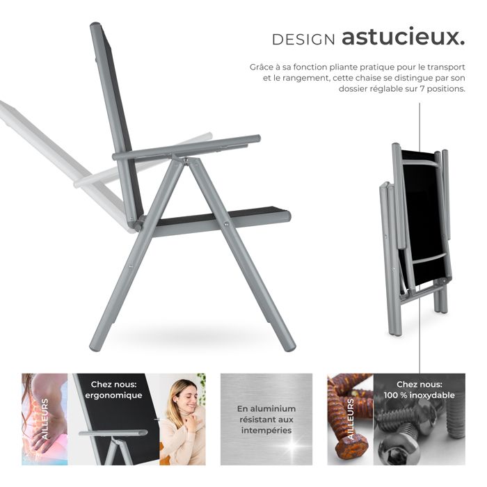 Lot De 2 Chaises Pliantes Camping TecTake - Fauteuil Pliable Léger Avec Dossier Inclinable Et Appuie-tête