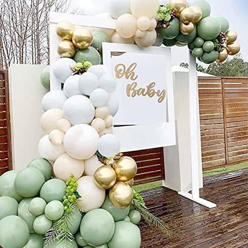 Kit D'arche De Ballons Vert Sauge, Blanc Et Doré, 126 Pièces En Latex Vert Sauge