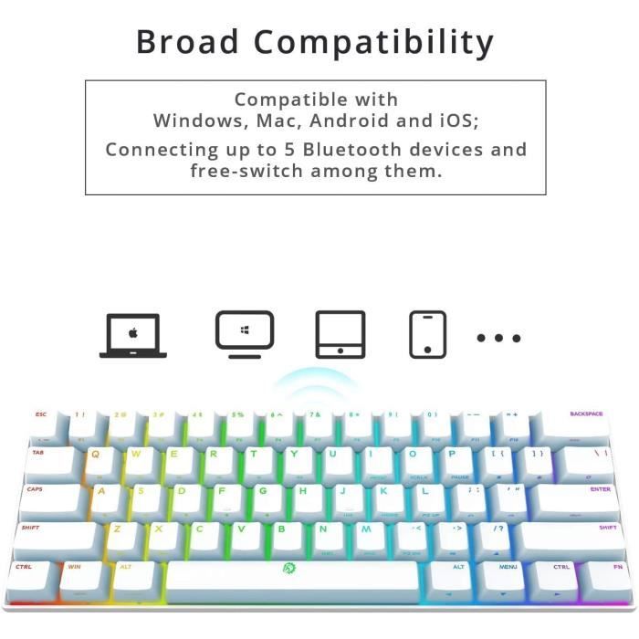 Seer Pro Clavier mécanique 61 Touches Format Mini, avec Bluetooth 5.1 ...