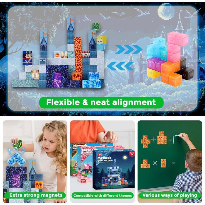 Lot de 100 blocs de construction magnétiques - Cubes magnétiques - Jouets sensoriels STEM - Cadeaux de Noël et d'anniversaire pour filles à partir de 3 ans (Monde souterrain) | Magnetic Cubes