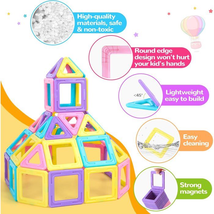 Jeu De Construction Magnétique 45 Pièces – Blocs Montessori Pour Développer La Créativité Dès 3 Ans