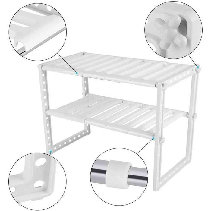 Organiseur Sous Évier 2 Niveaux Extensible 38-70 Cm – Étagère Rangement Cuisine/Salle De Bain Acier & Plastique 15 Kg