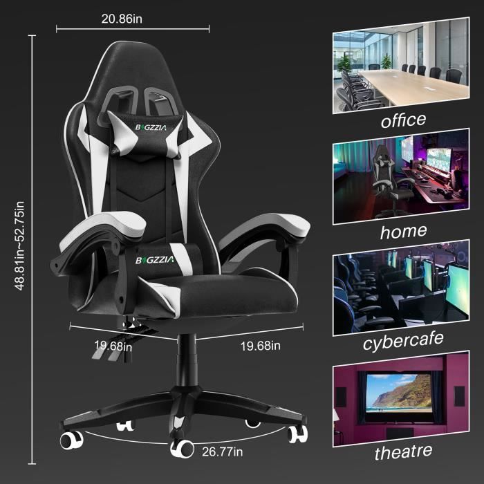 Fauteuil Gamer - BIGZZIA - Chaise Gaming Ergonomique - avec appui-tete et  oreiller lombaires - Inclinable 90 °-135 ° - Rose et Blanc