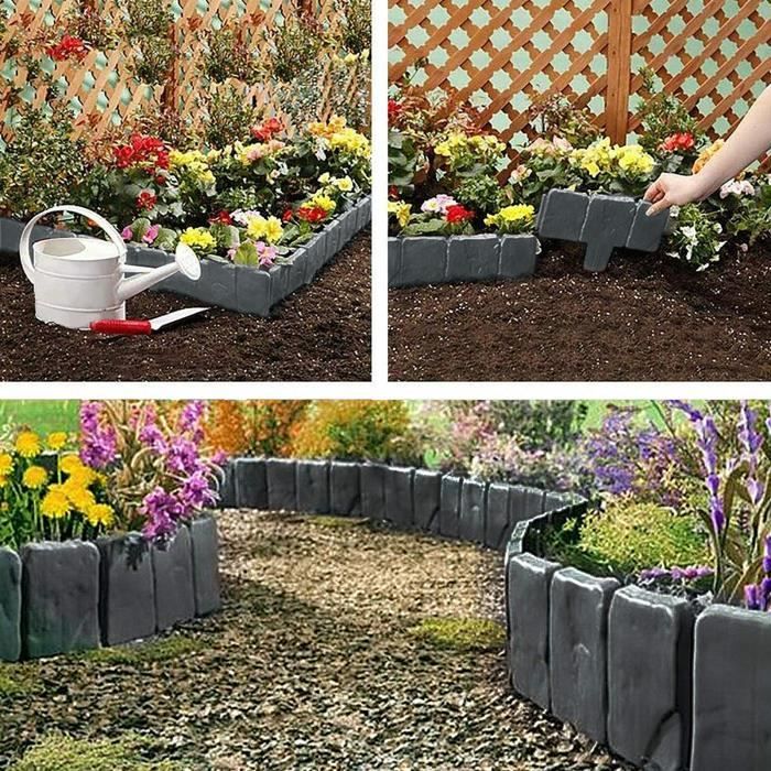 Palissade Anthracite 17,5m LARS360 Avec Motif Pierre - Bordure De Jardin Et Parterre